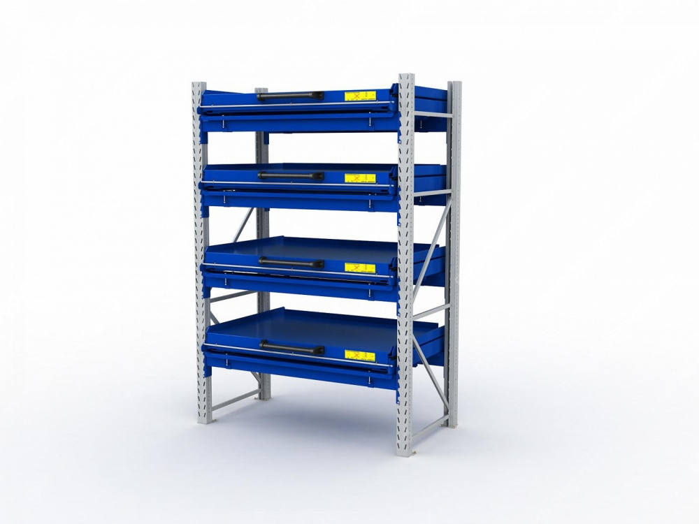 Стеллаж с выкатными платформами S-HEAVY 1000/1300 (4 яруса хранения)